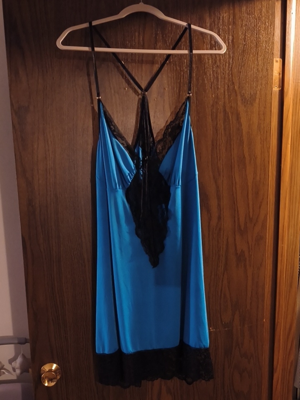 Blue Satin Lace-Trim Chemise Slip - Women Intimates